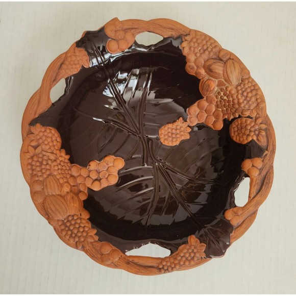 Vintage Claire Burke Pottery Bowl Brown Footed Terra Cotta Clay Partially Glazed - Picture 2 of 6